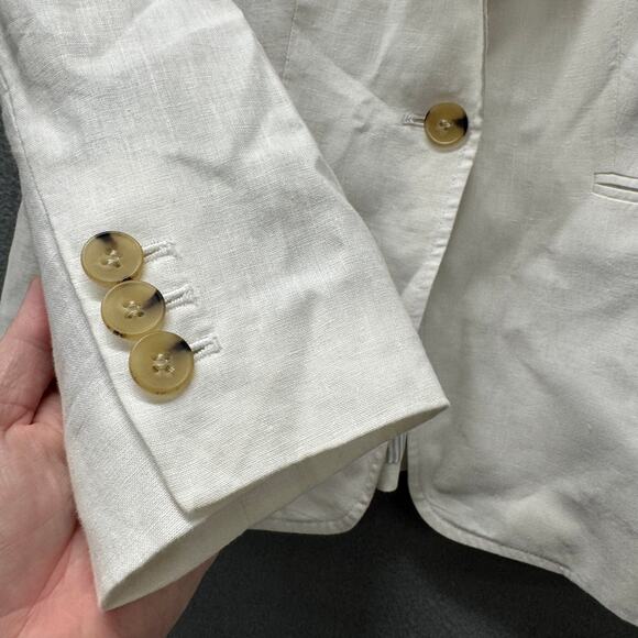 Talbots Linen Blazer Womens Petite 10 10P White Coastal Jacket Single Button - Picture 4 of 7